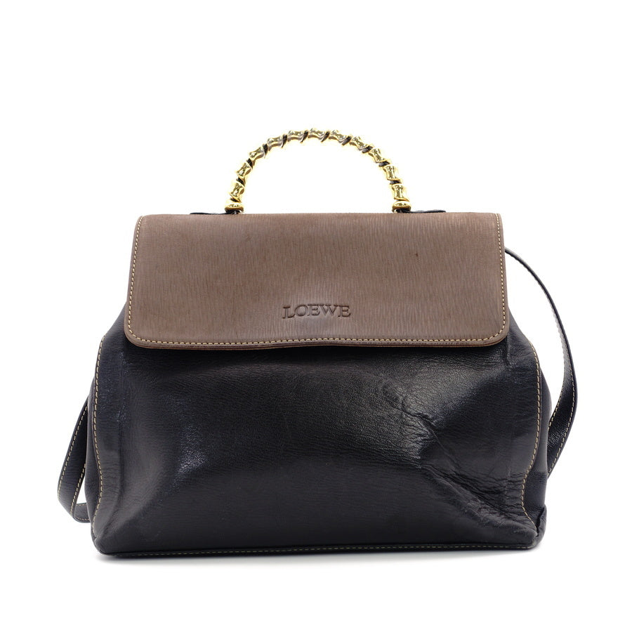 LOEWE Velázquez Leather 2way style Handbag Black x Brown