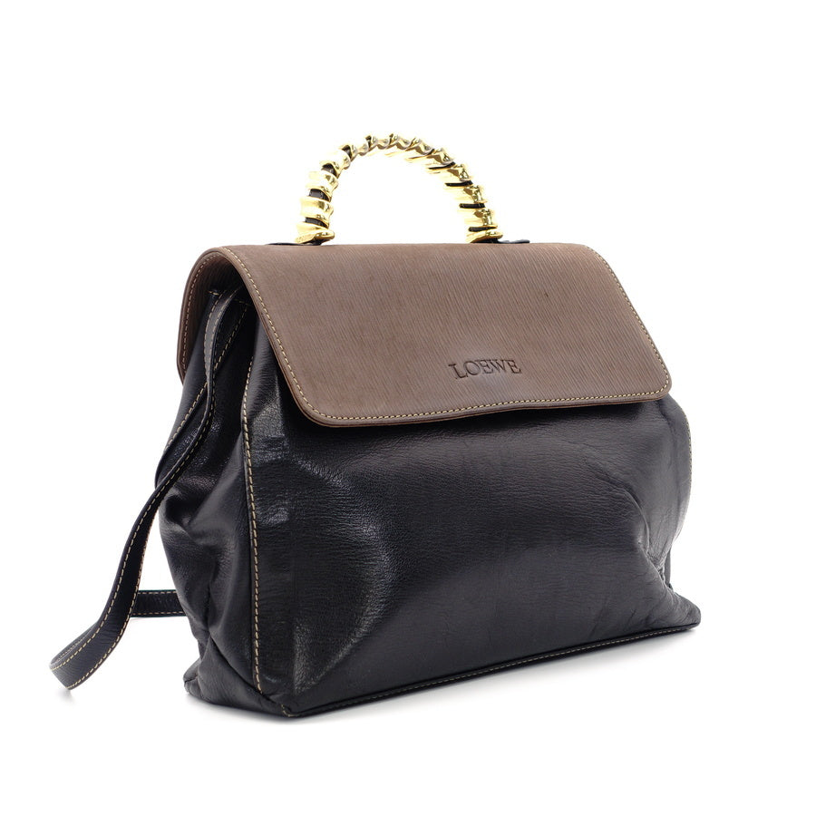LOEWE Velázquez Leather 2way style Handbag Black x Brown
