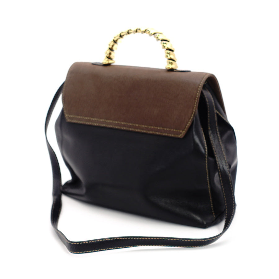 LOEWE Velázquez Leather 2way style Handbag Black x Brown