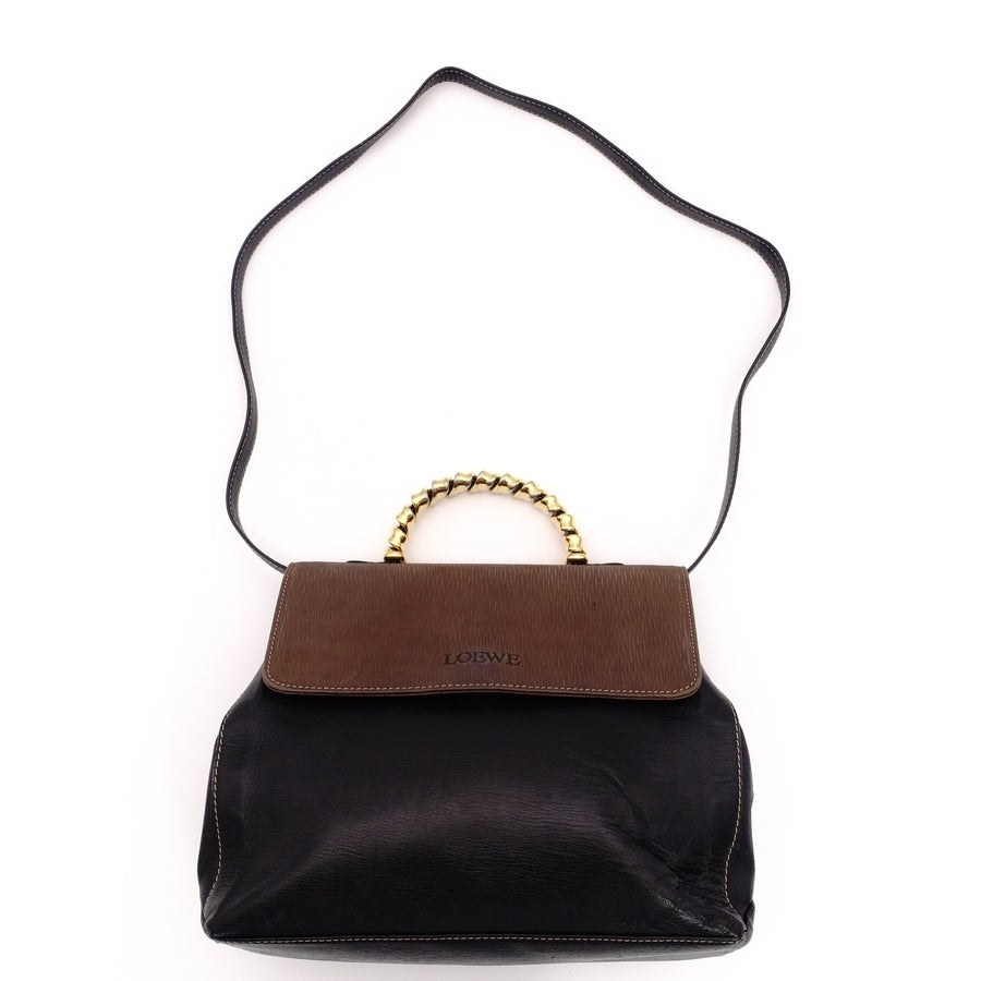 LOEWE Velázquez Leather 2way style Handbag Black x Brown