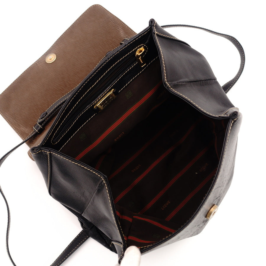 LOEWE Velázquez Leather 2way style Handbag Black x Brown