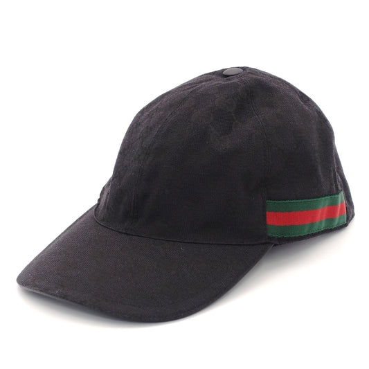 GUCCI Cap Black Canvas Sherry Line Baseball Cap Size L