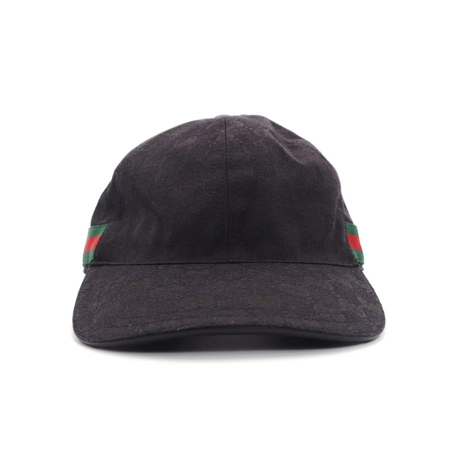 GUCCI Cap Black Canvas Sherry Line Baseball Cap Size L