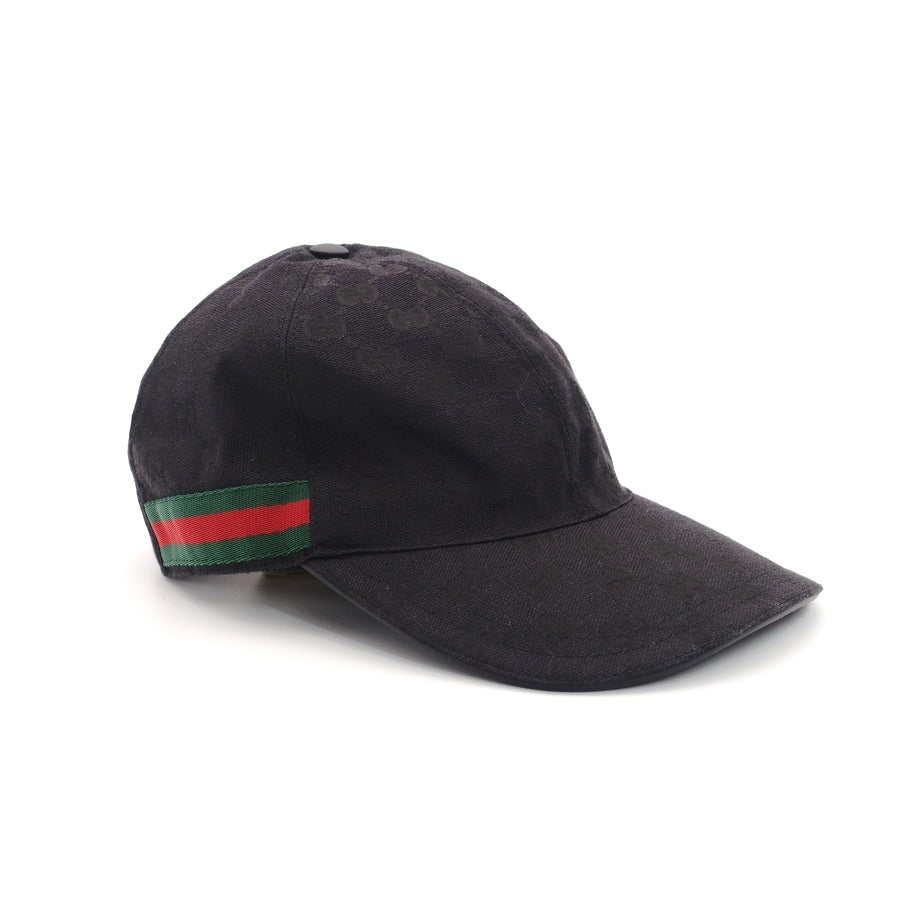 GUCCI Cap Black Canvas Sherry Line Baseball Cap Size L