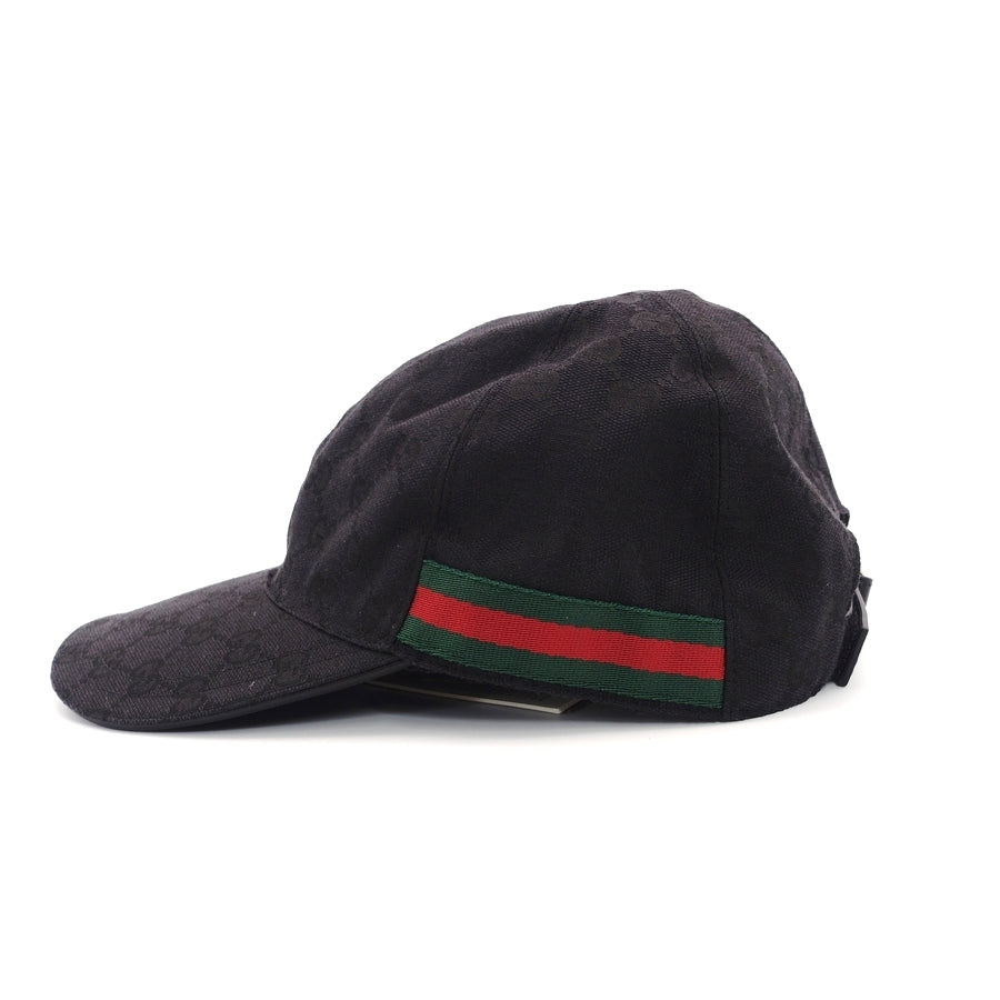 GUCCI Cap Black Canvas Sherry Line Baseball Cap Size L