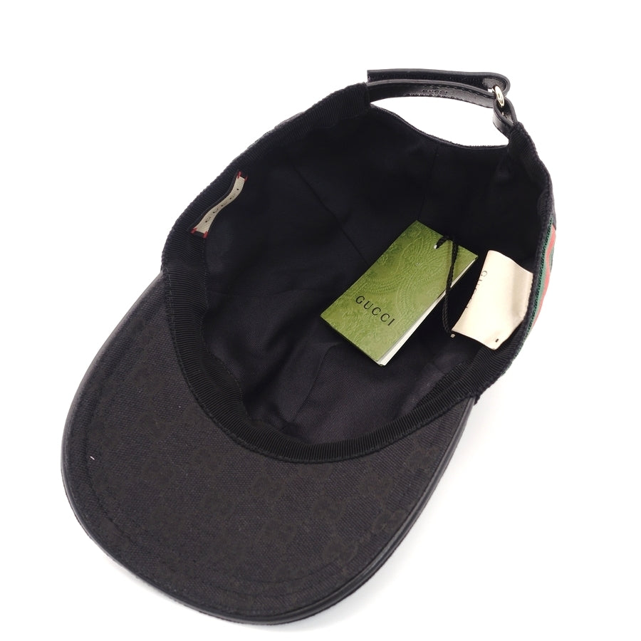 GUCCI Cap Black Canvas Sherry Line Baseball Cap Size L