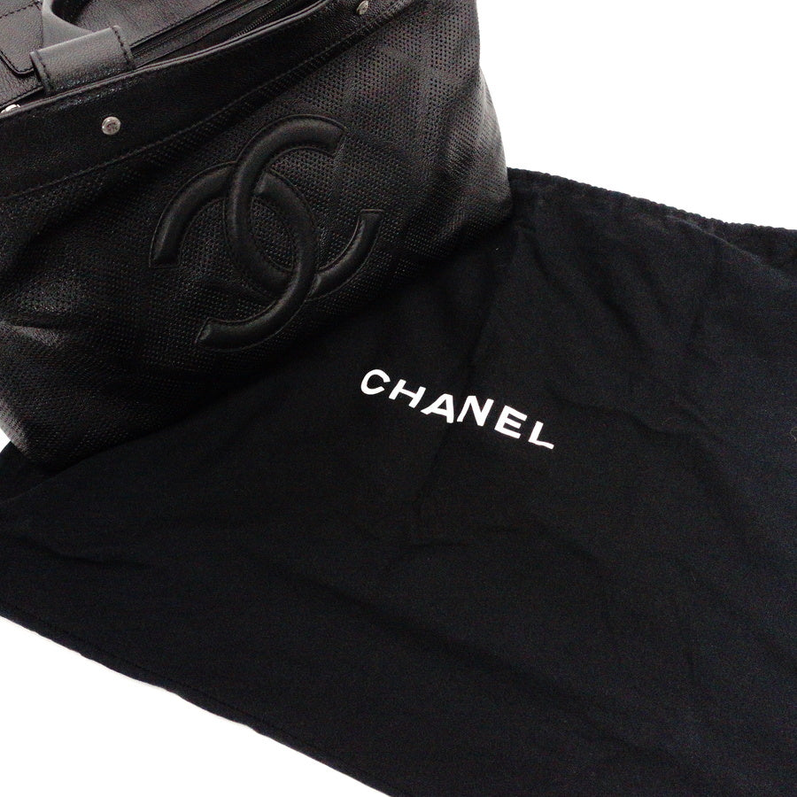 CHANNEL Tote Bag Black Leather Coco Mark Punching