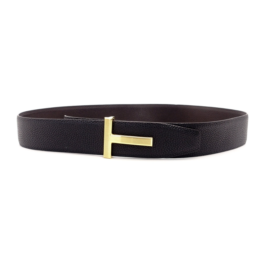 TOM FORD BELT Leather Logo GOLD METAL FITTING Reversible