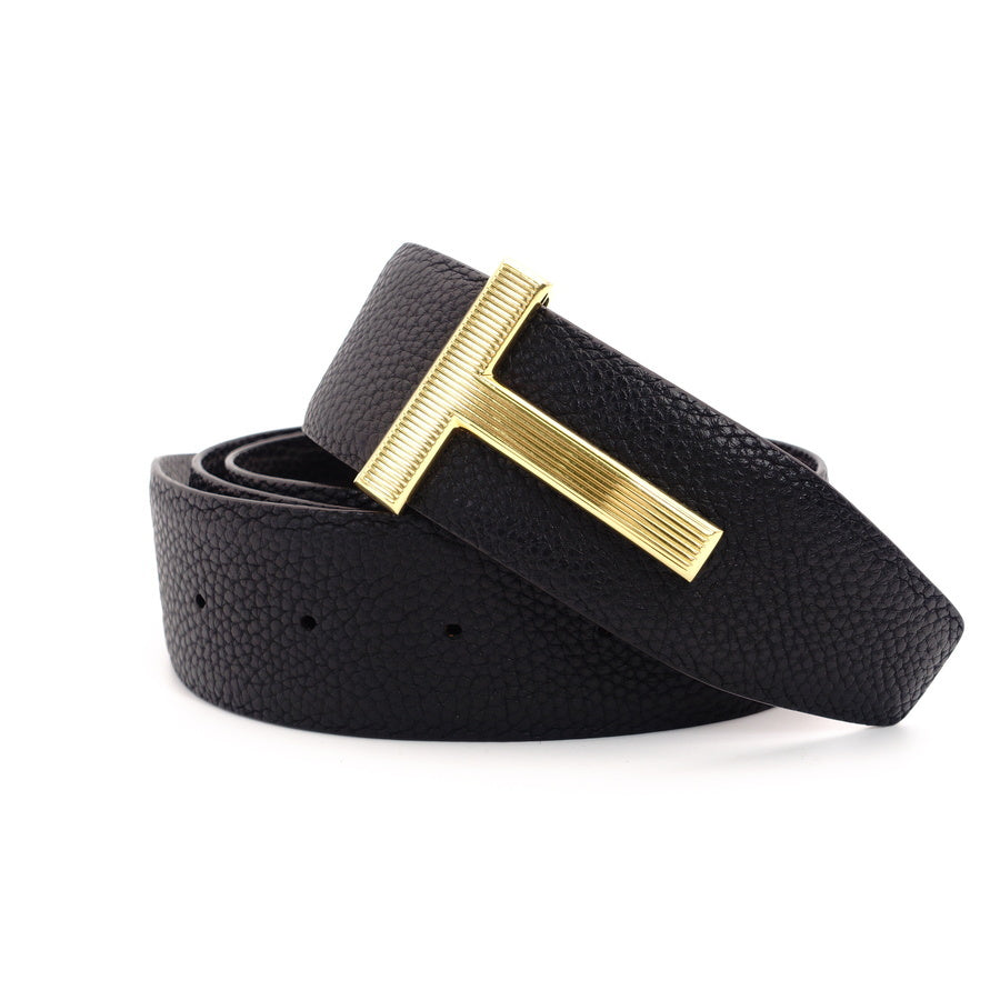 TOM FORD BELT Leather Logo GOLD METAL FITTING Reversible