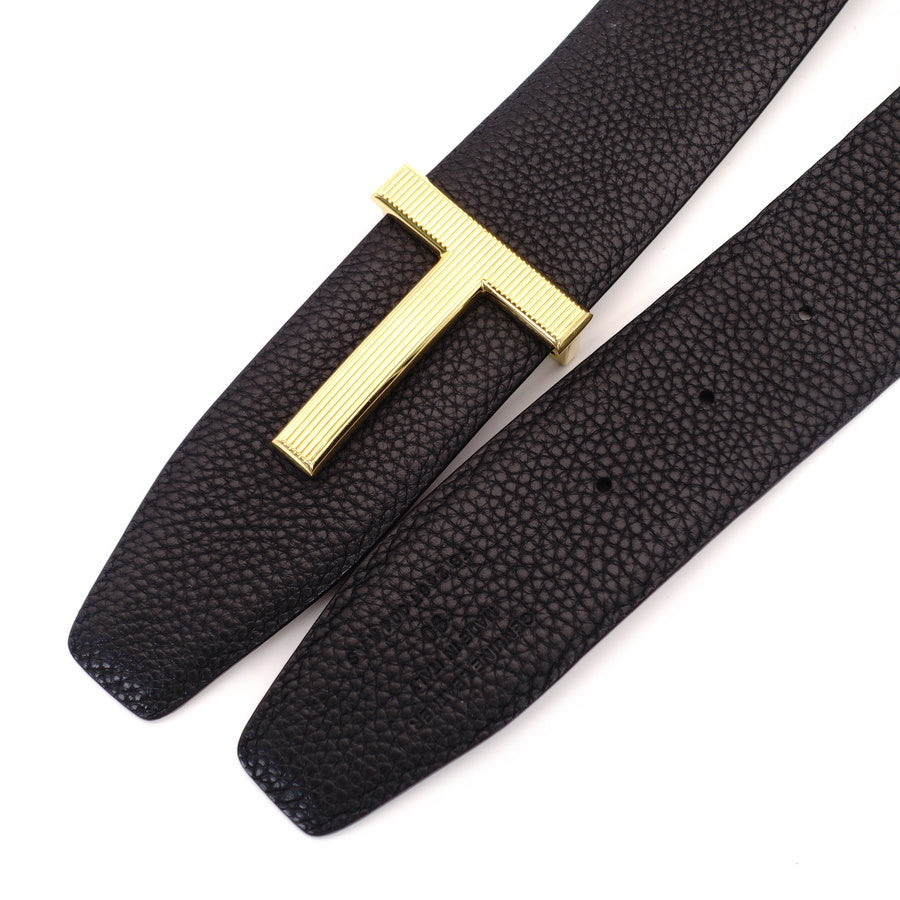 TOM FORD BELT Leather Logo GOLD METAL FITTING Reversible