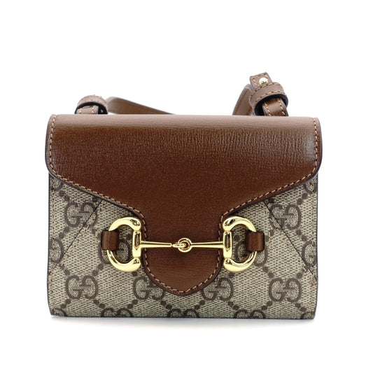 GUCCIGG PATTERN HOSE BIT Shoulder Bag Beige PVC Leather
