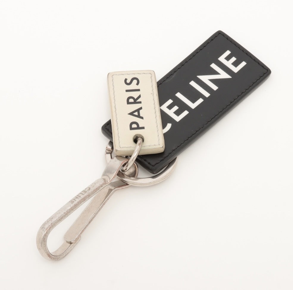 CELINE Key Holder Leather Metal Black