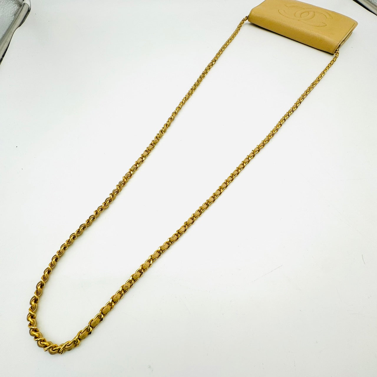 CHANEL Chain Shoulder Bag Caviar Skin Coco Mark Beige