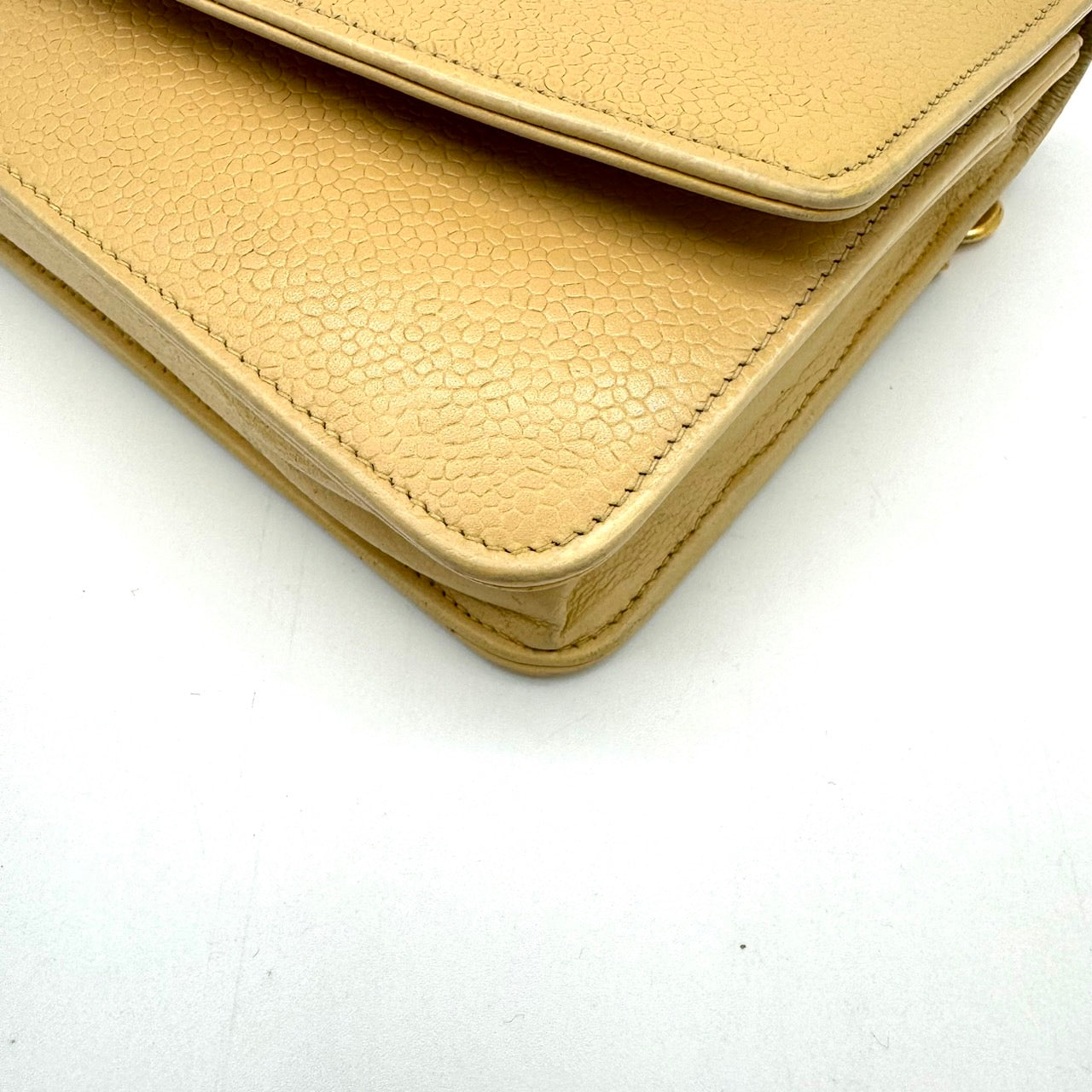 CHANEL Chain Shoulder Bag Caviar Skin Coco Mark Beige