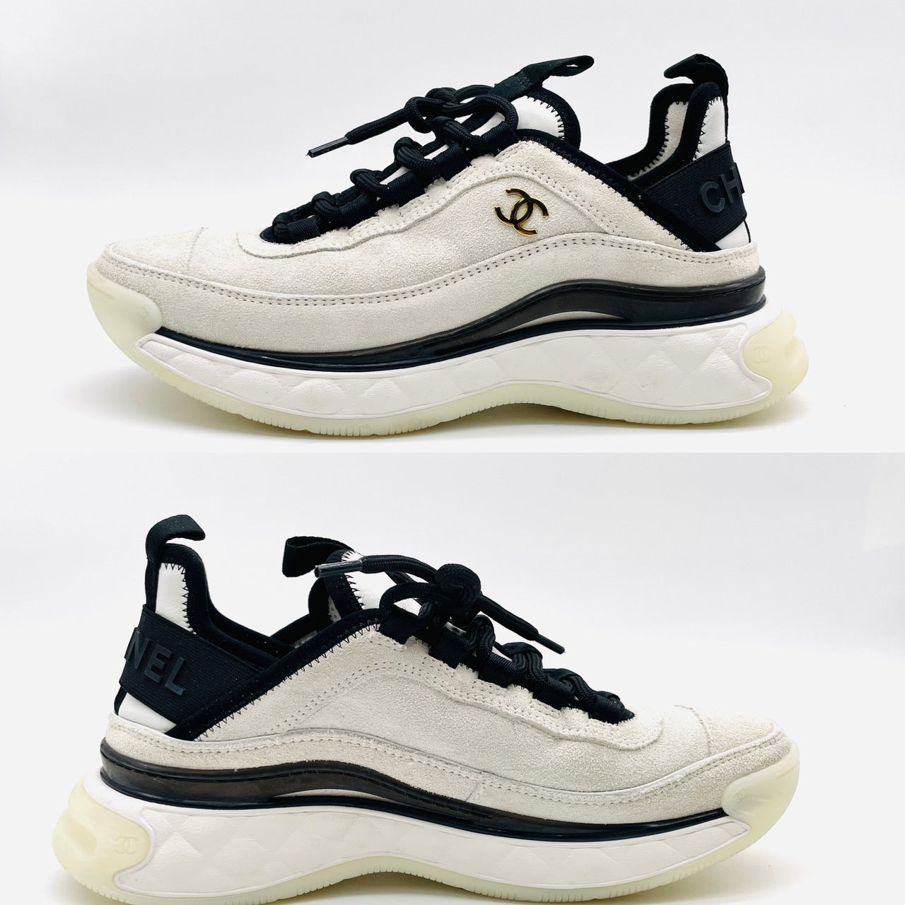 CHANEL Sneakers G45331 White Black Suede