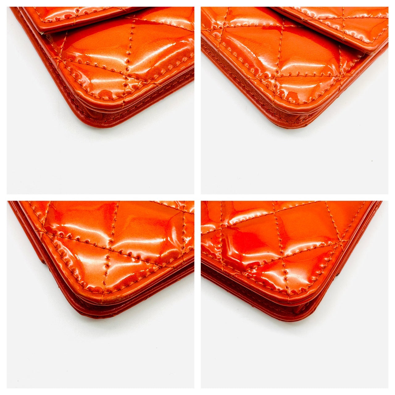 CHANEL Enamel Chain Shoulder Bag Orange Patent Leather
