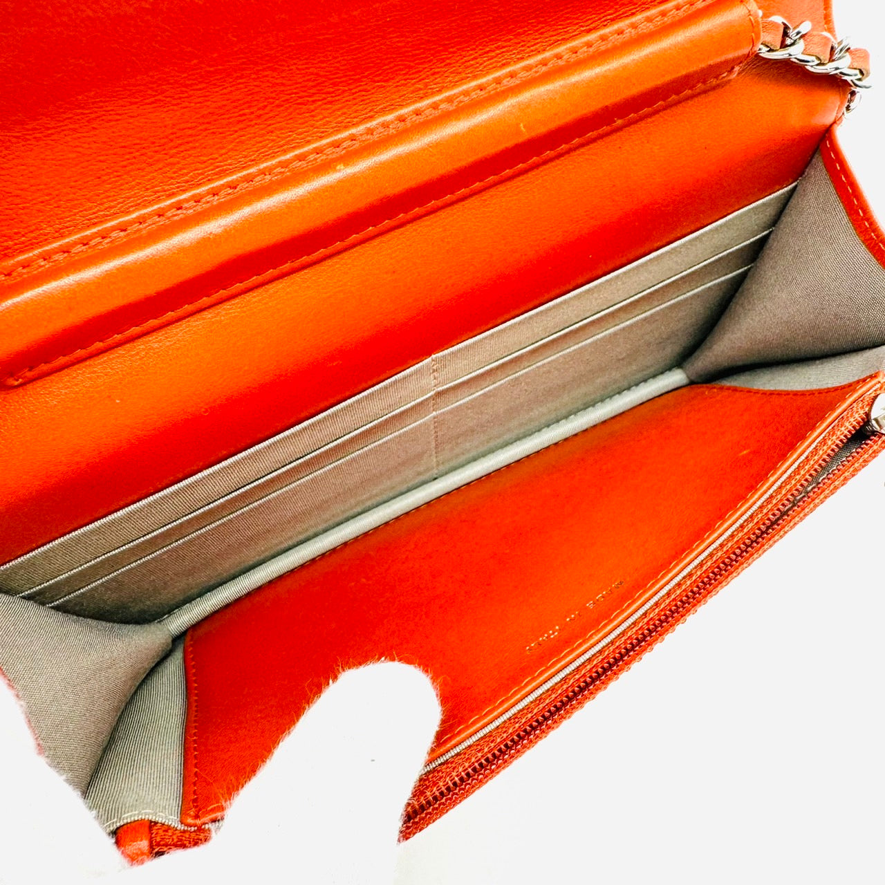 CHANEL Enamel Chain Shoulder Bag Orange Patent Leather