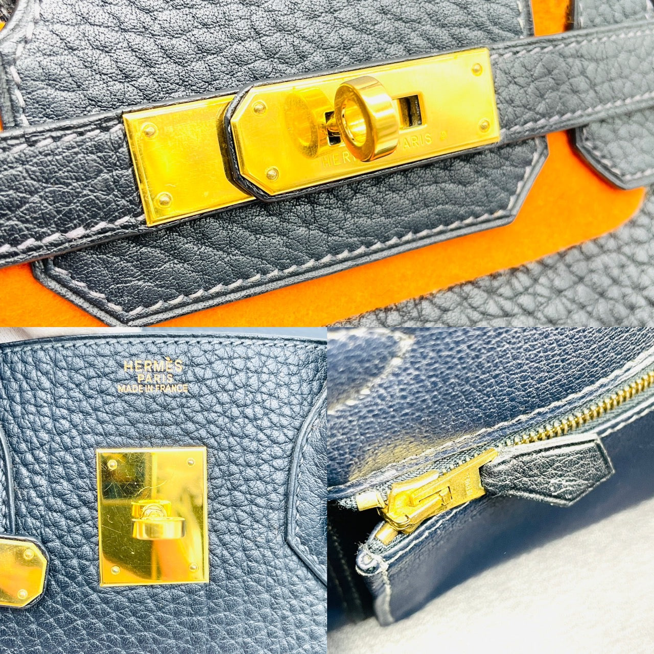 HERMES Birkin 30 handbag □H Togo leather Blue Ocean