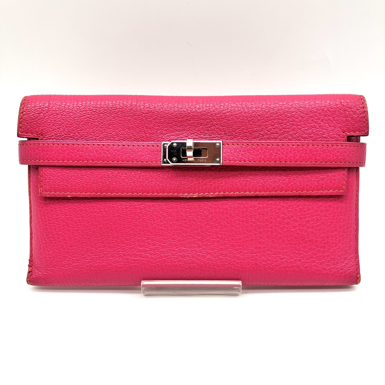 HERMES Kelly Wallet Long Chevre Rose Tyrian □L