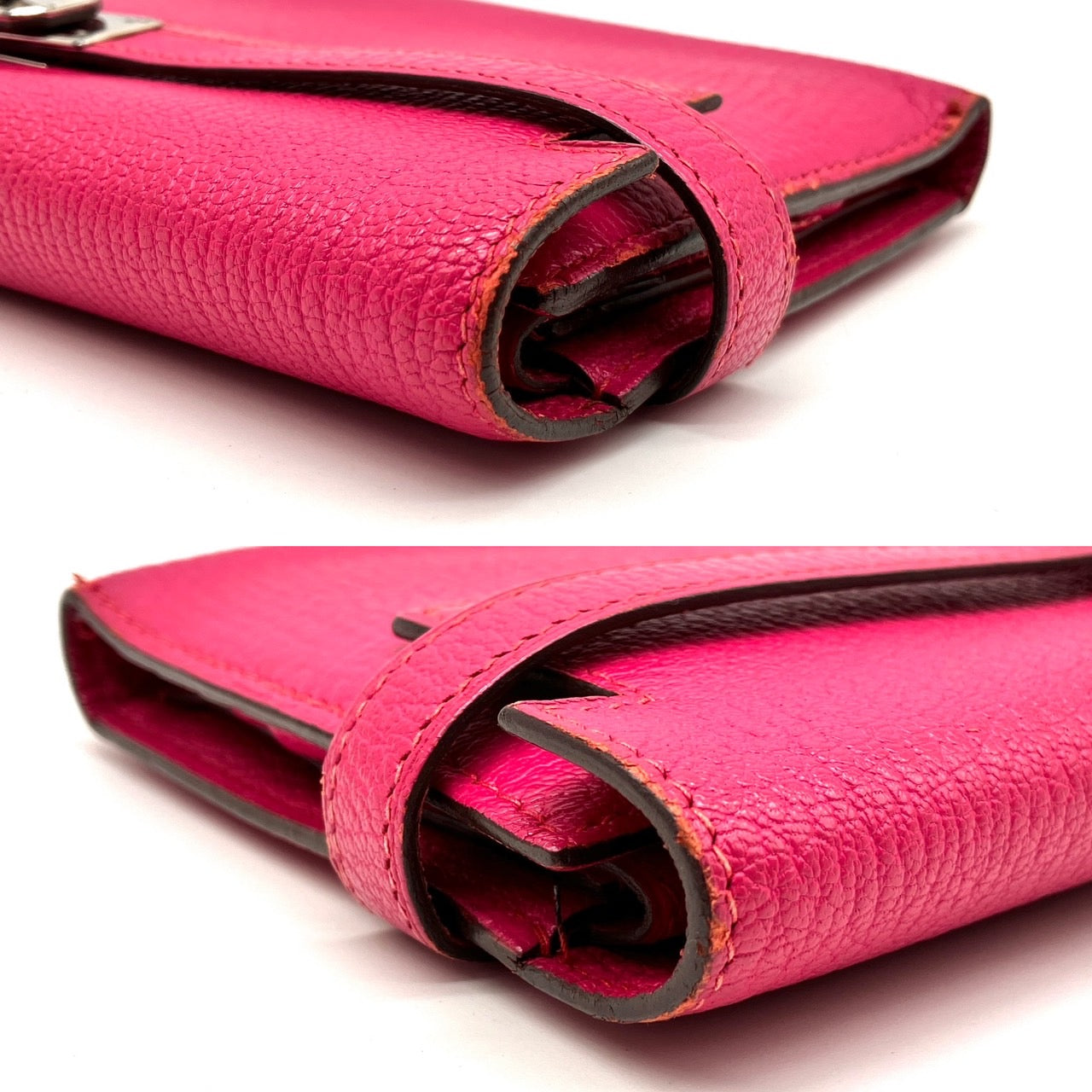 HERMES Kelly Wallet Long Chevre Rose Tyrian □L