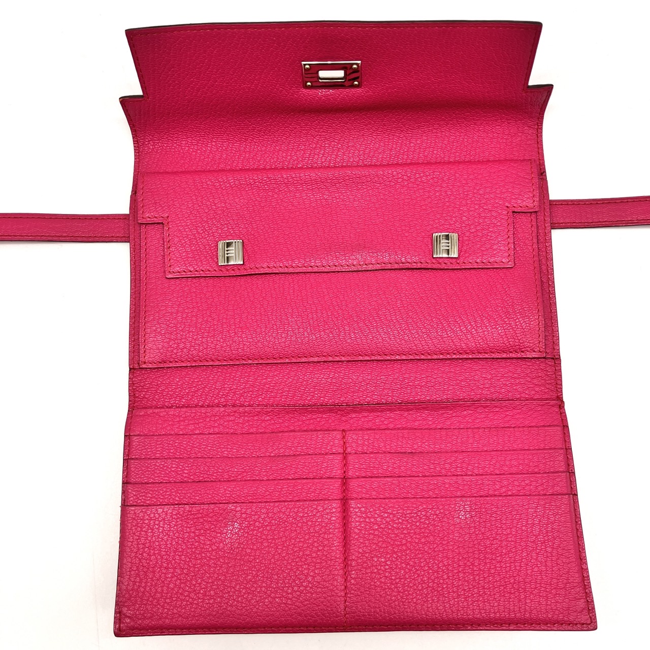 HERMES Kelly Wallet Long Chevre Rose Tyrian □L