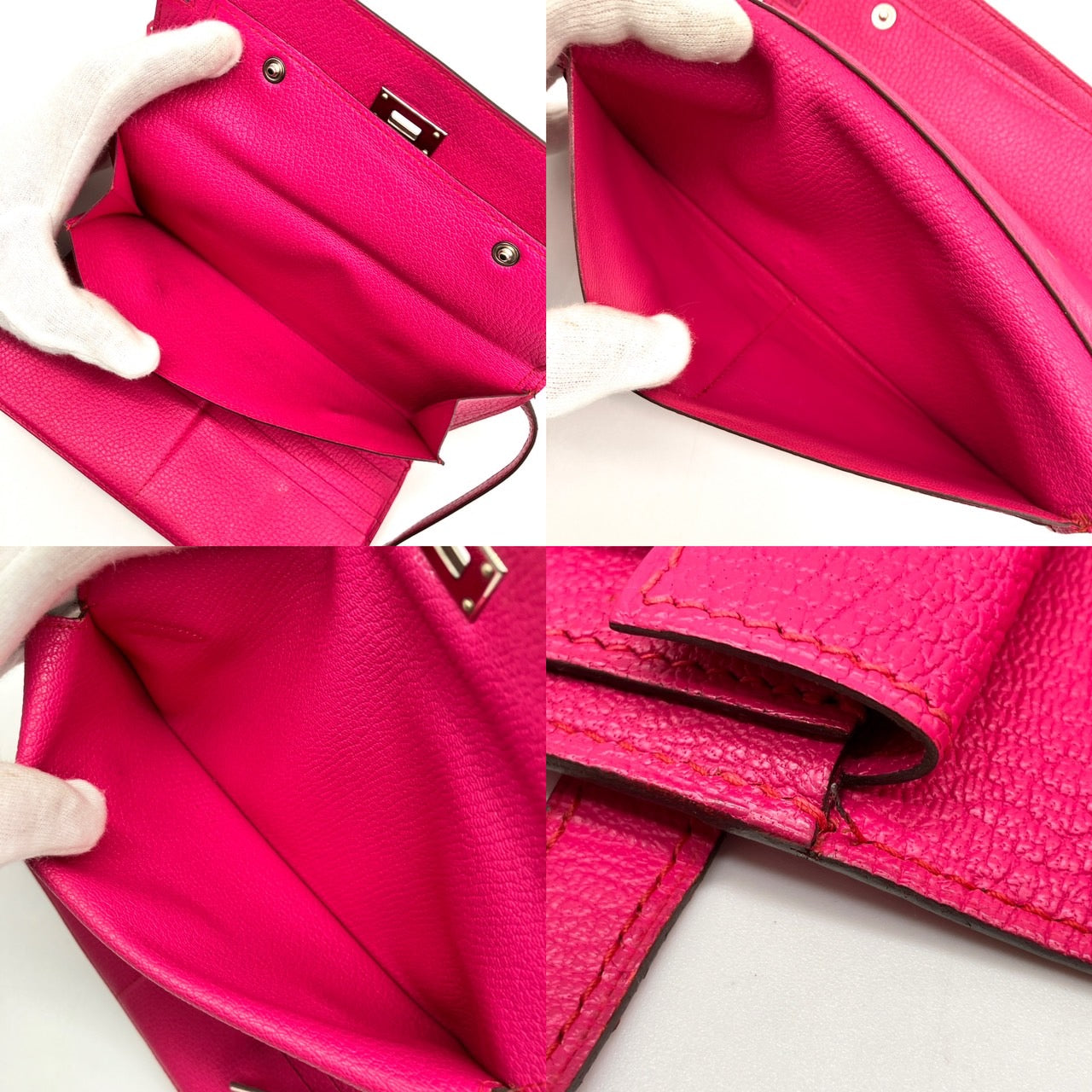 HERMES Kelly Wallet Long Chevre Rose Tyrian □L