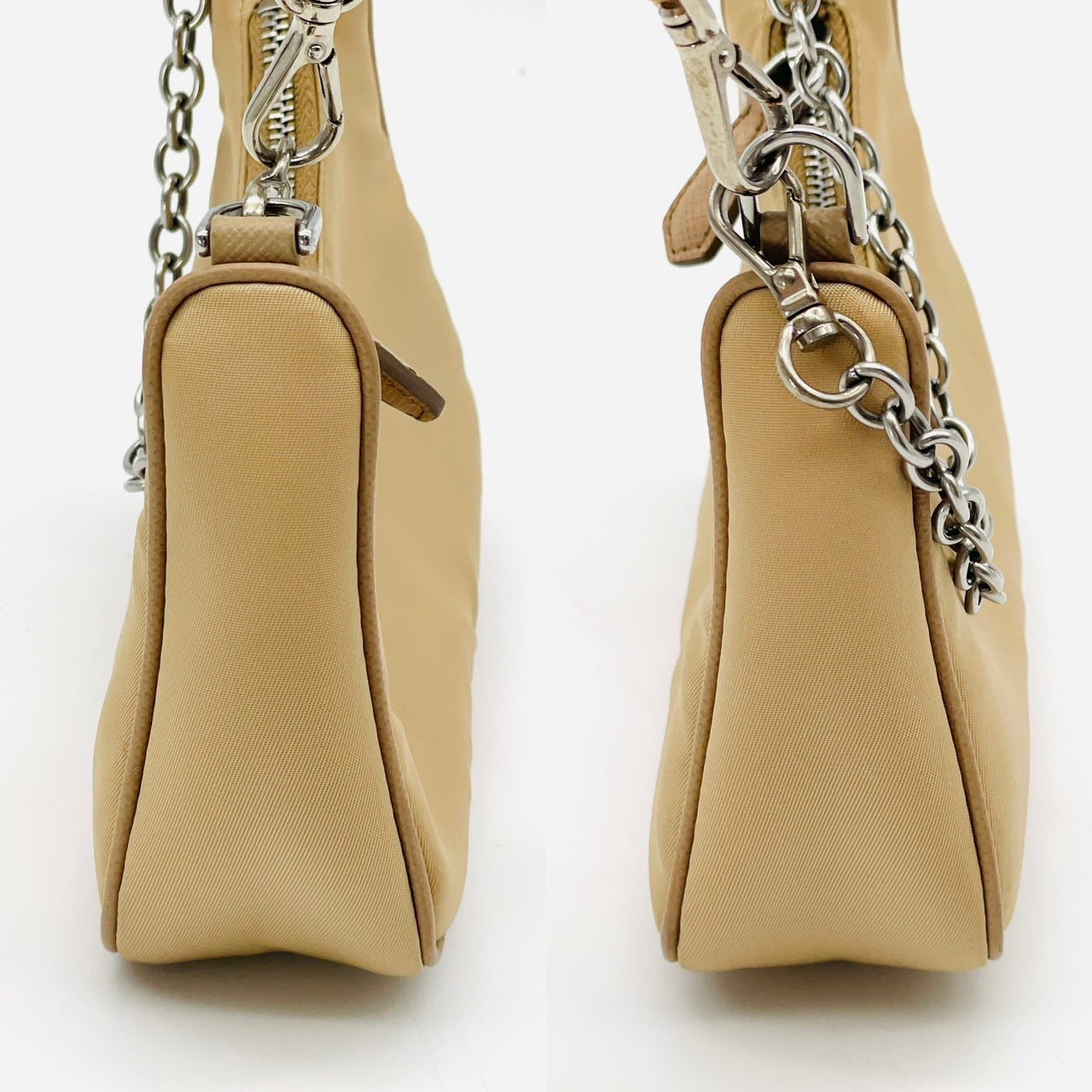 PRADA Triangle logo beige nylon shoulder bag