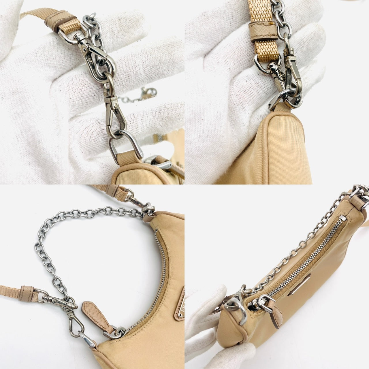 PRADA Triangle logo beige nylon shoulder bag