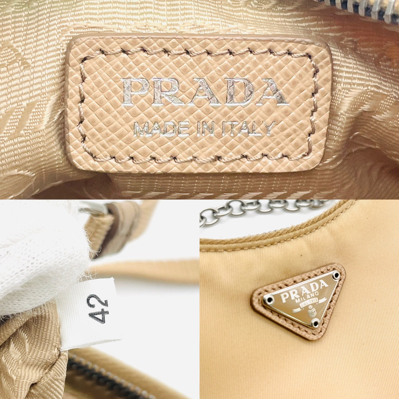 PRADA Triangle logo beige nylon shoulder bag
