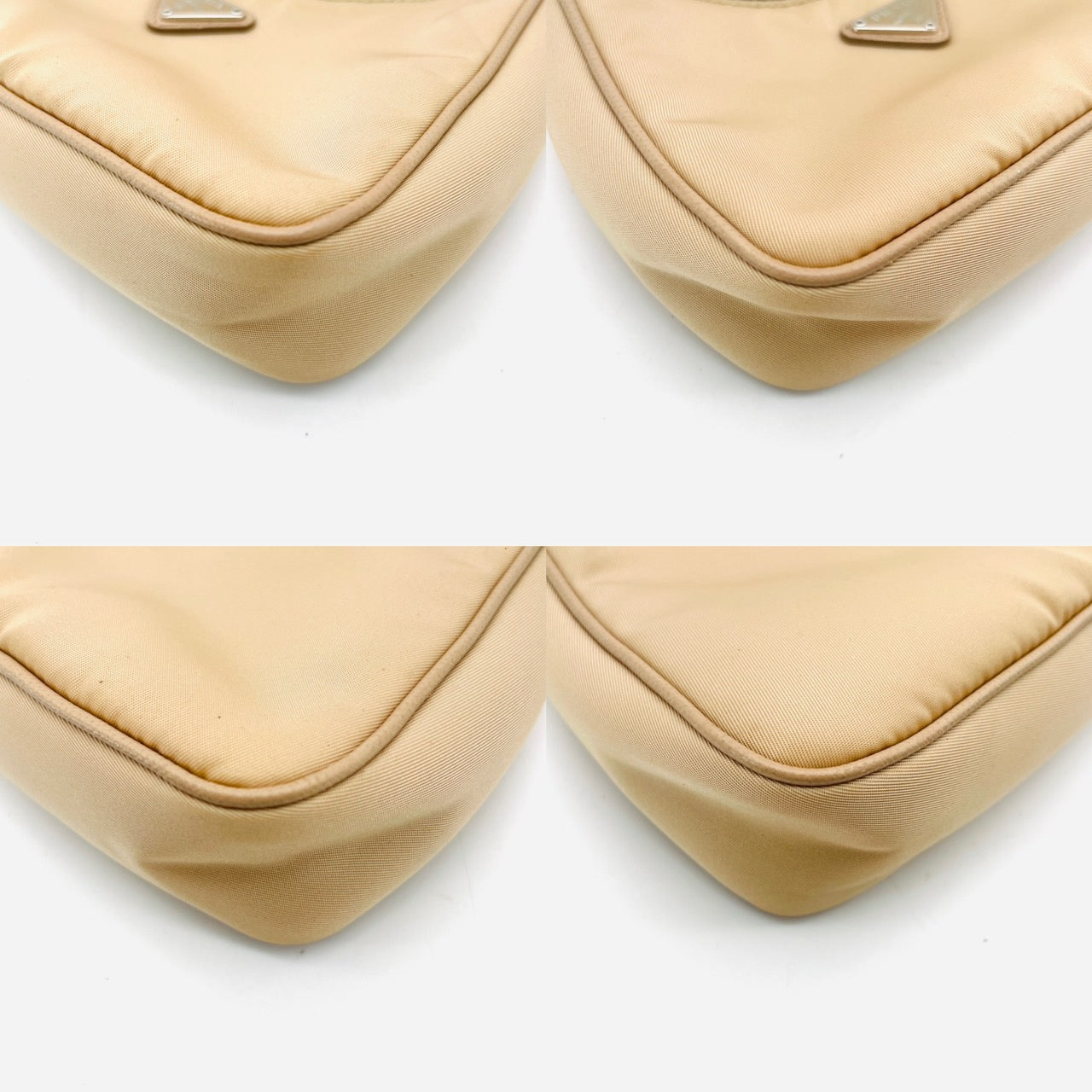 PRADA Triangle logo beige nylon shoulder bag