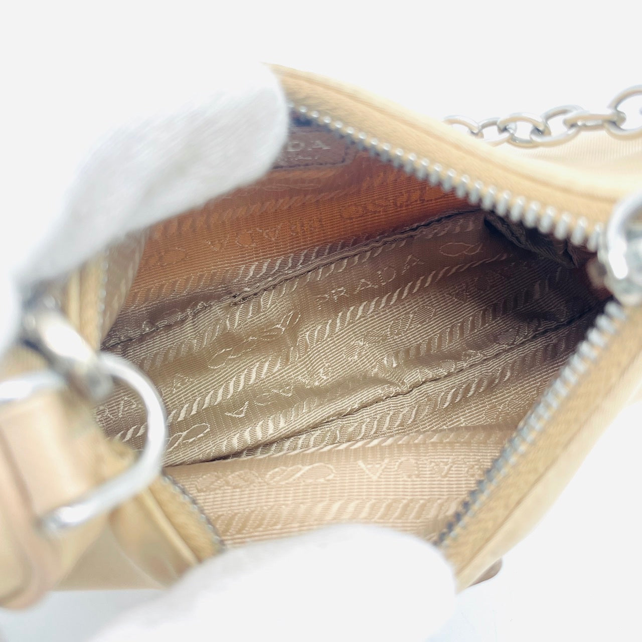 PRADA Triangle logo beige nylon shoulder bag