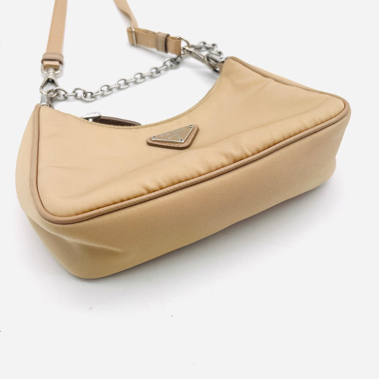 PRADA Triangle logo beige nylon shoulder bag