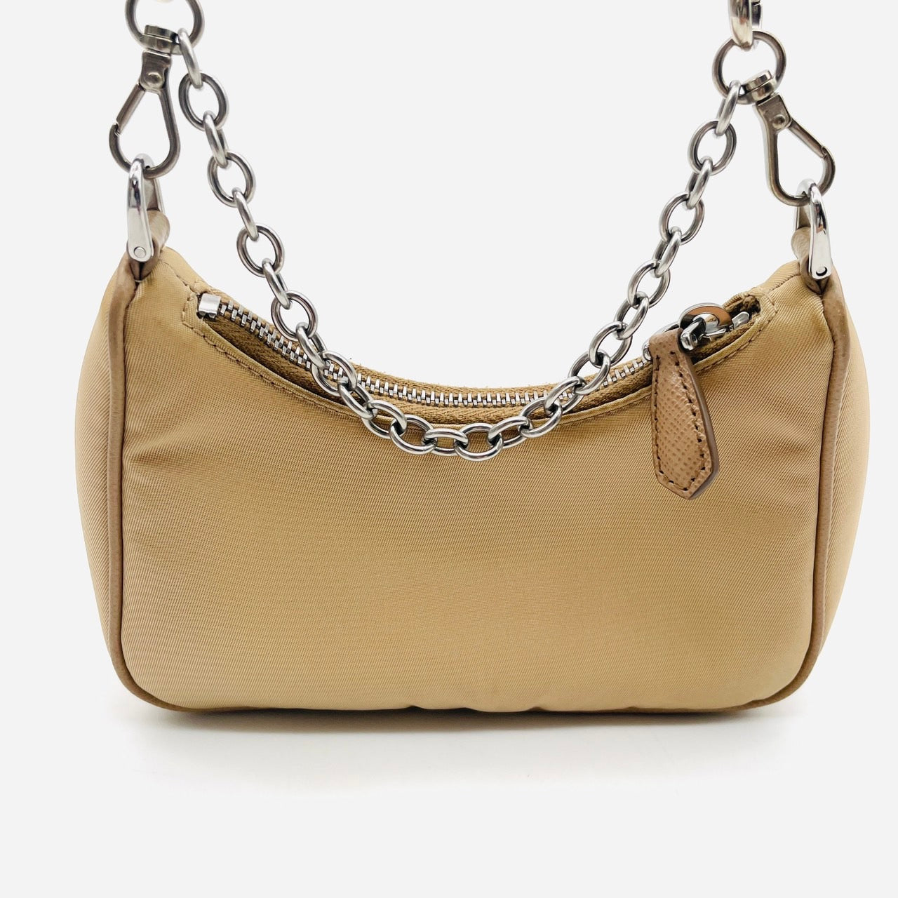 PRADA Triangle logo beige nylon shoulder bag