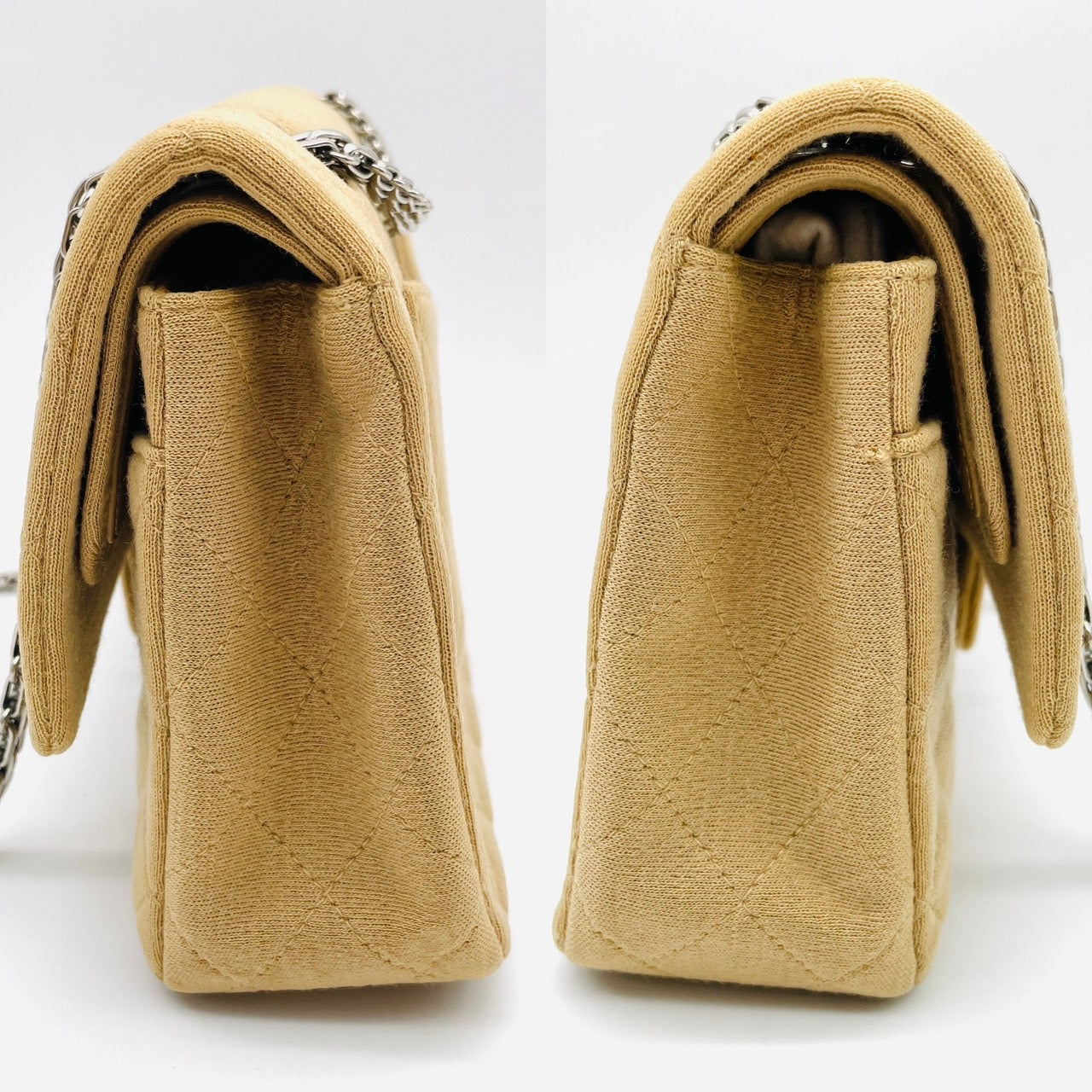 CHANEL MATRASSE Cotton Shoulder Bag W Flap Beige