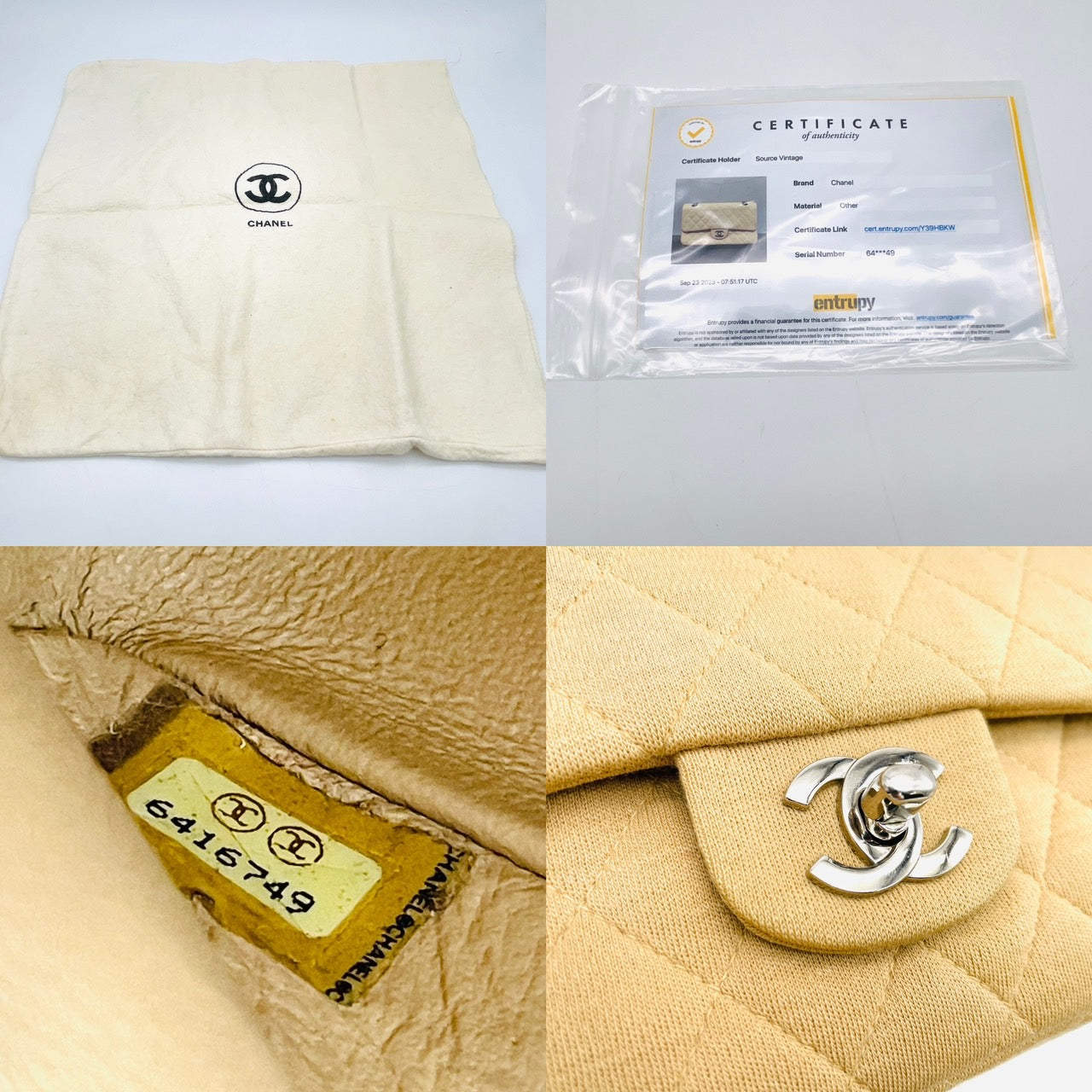 CHANEL MATRASSE Cotton Shoulder Bag W Flap Beige