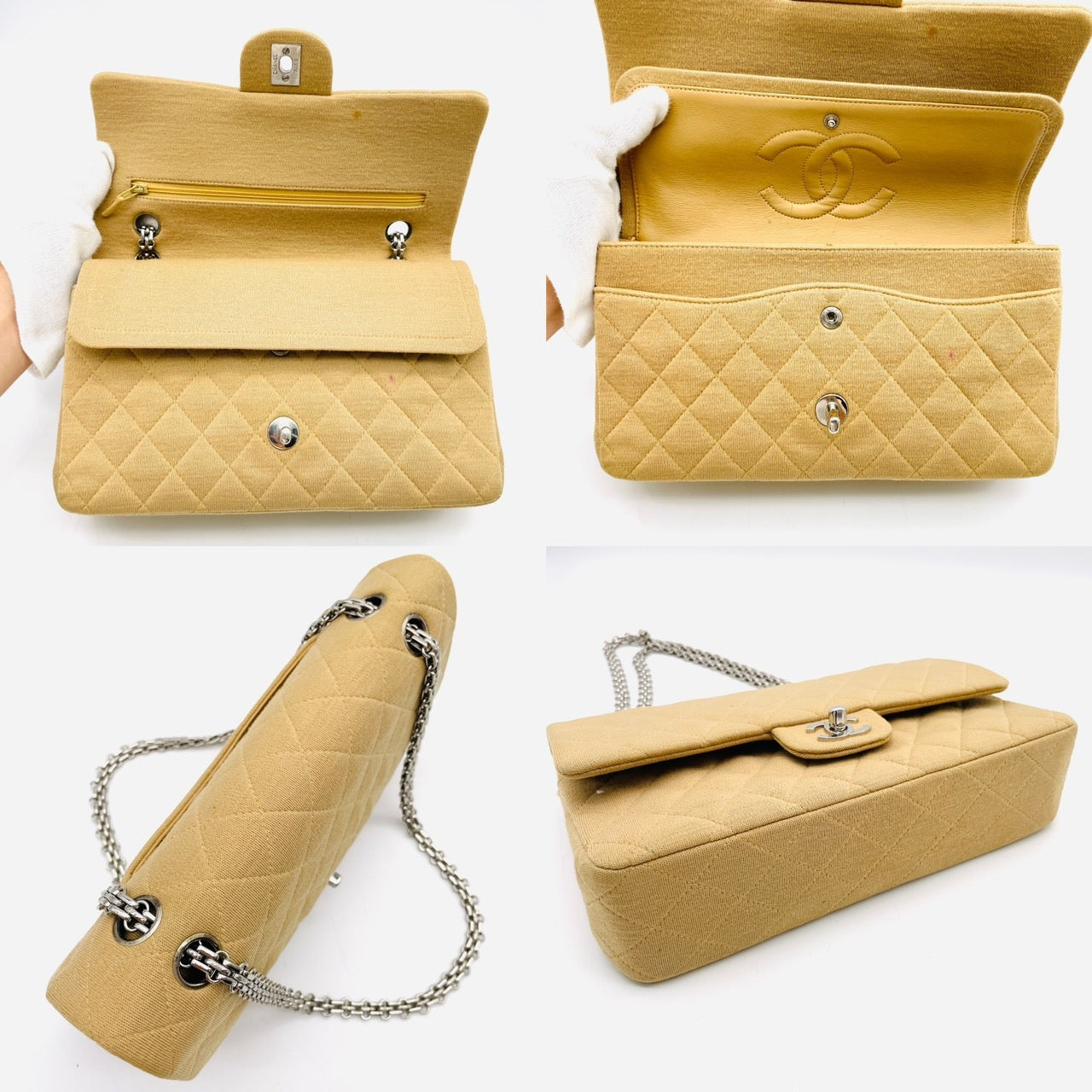 CHANEL MATRASSE Cotton Shoulder Bag W Flap Beige