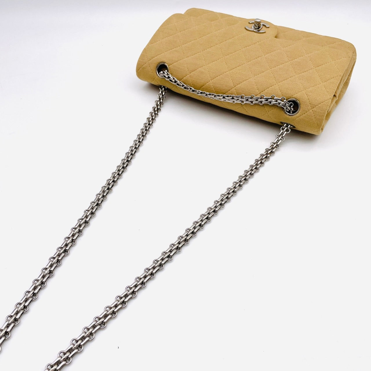 CHANEL MATRASSE Cotton Shoulder Bag W Flap Beige