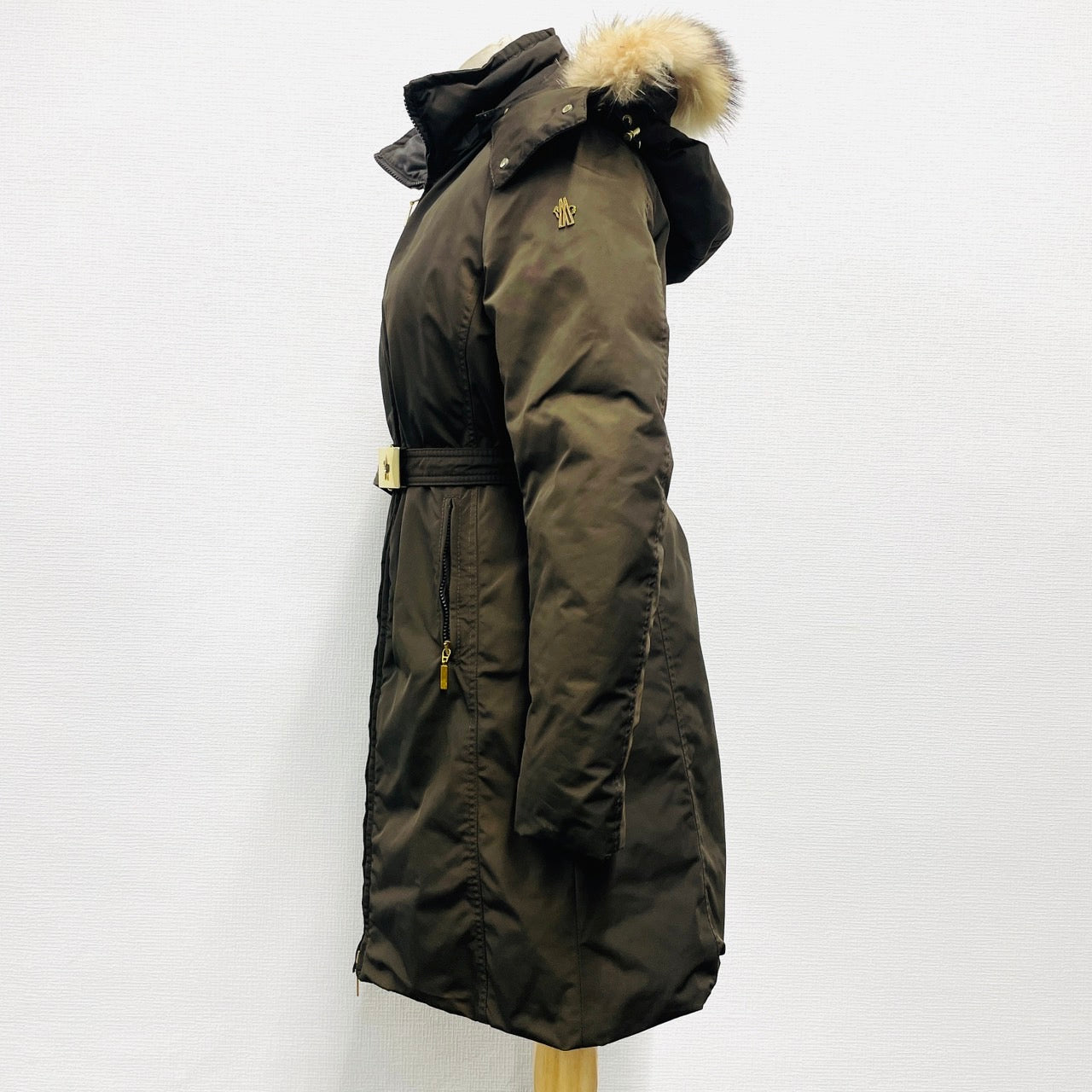 MONCLER Down Jacket Khaki Fur Long Coat Women