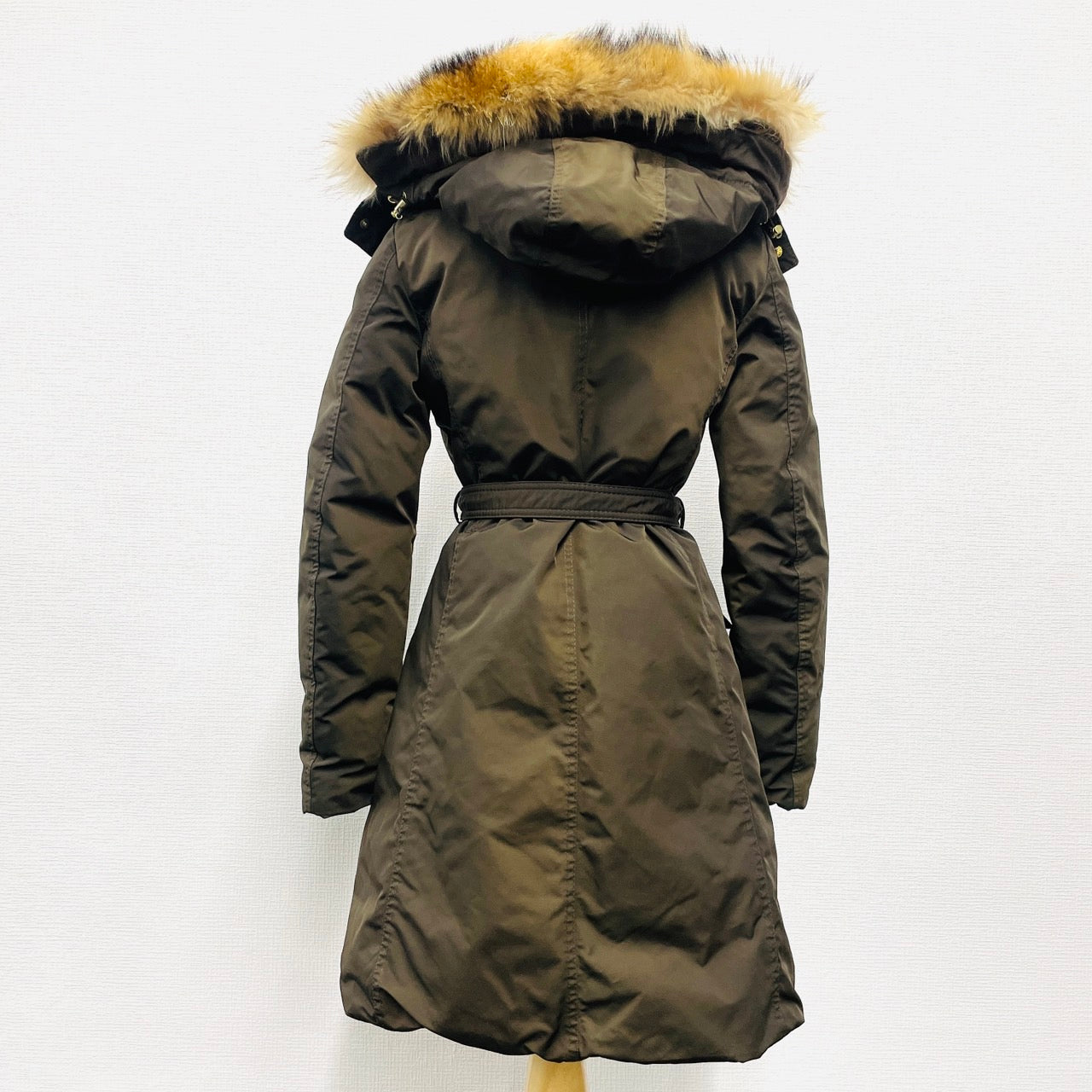 MONCLER Down Jacket Khaki Fur Long Coat Women