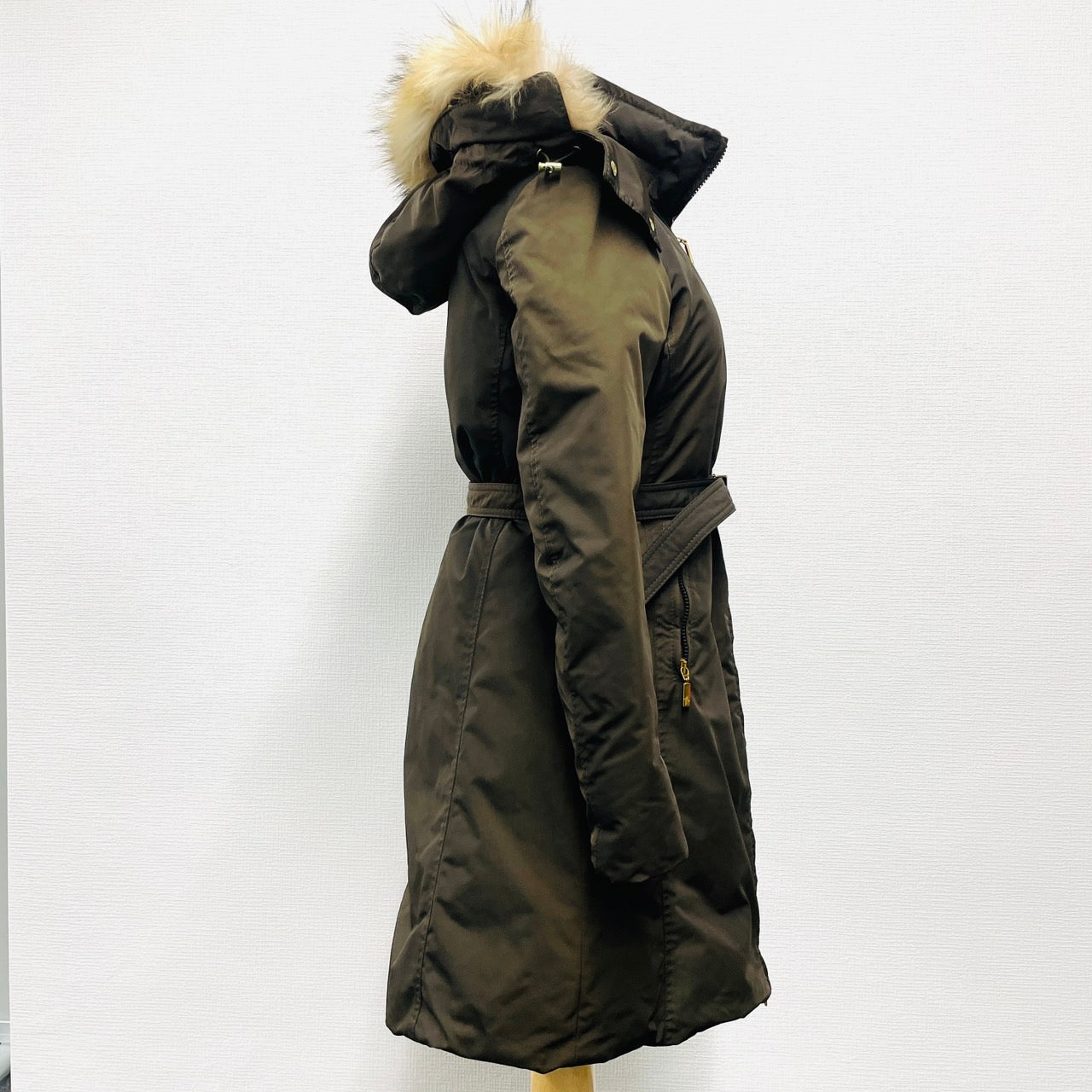 MONCLER Down Jacket Khaki Fur Long Coat Women