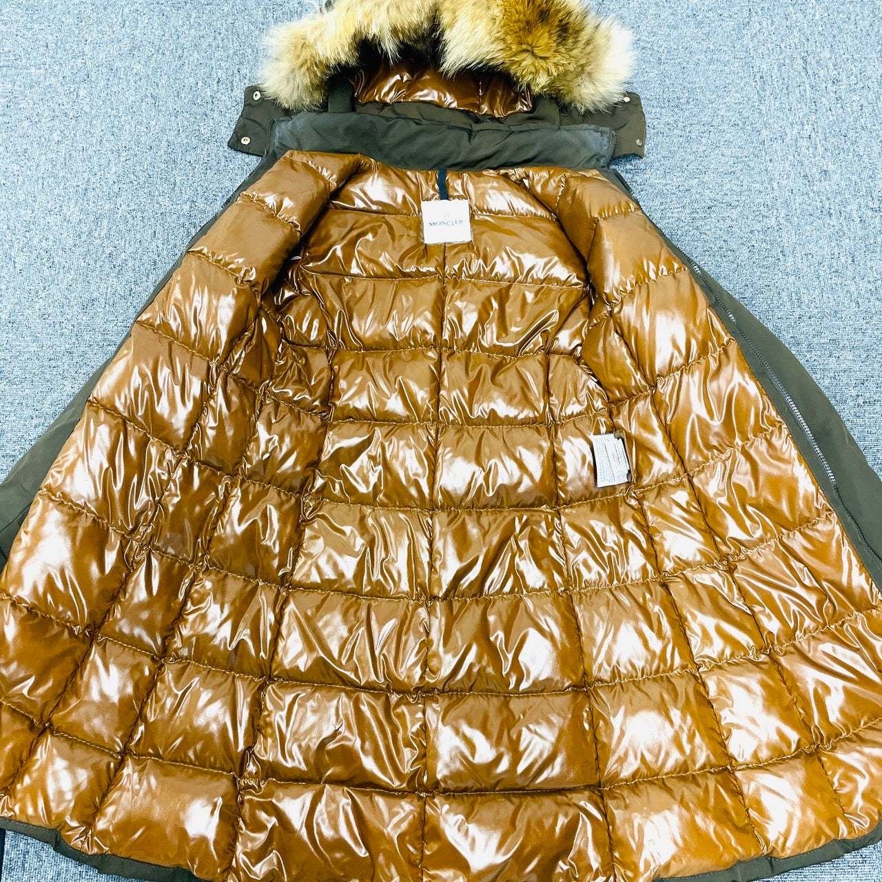 MONCLER Down Jacket Khaki Fur Long Coat Women