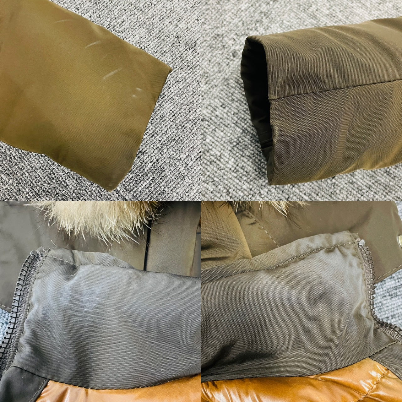 MONCLER Down Jacket Khaki Fur Long Coat Women