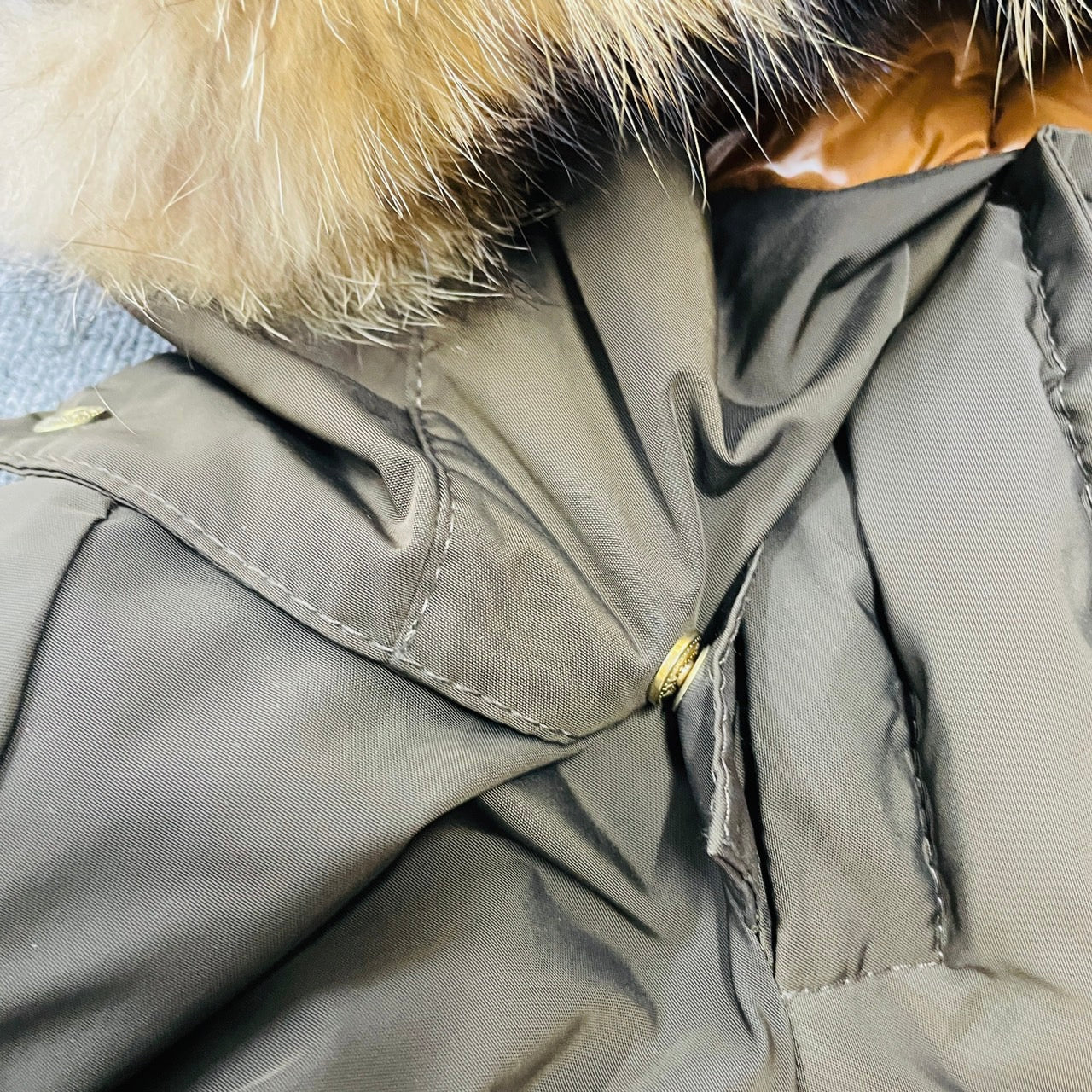 MONCLER Down Jacket Khaki Fur Long Coat Women