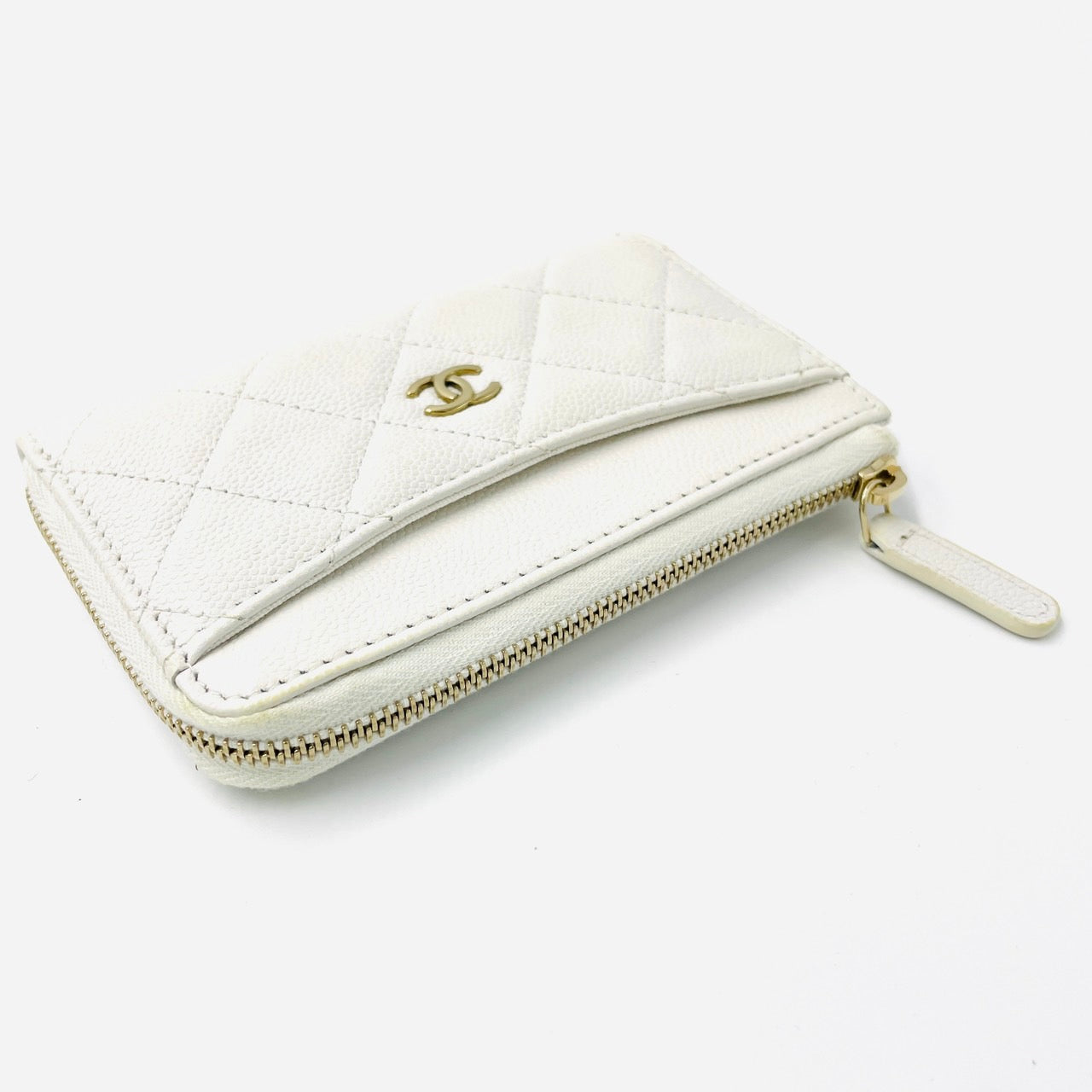 CHANEL Caviar Skin Fragment Coin Purse White