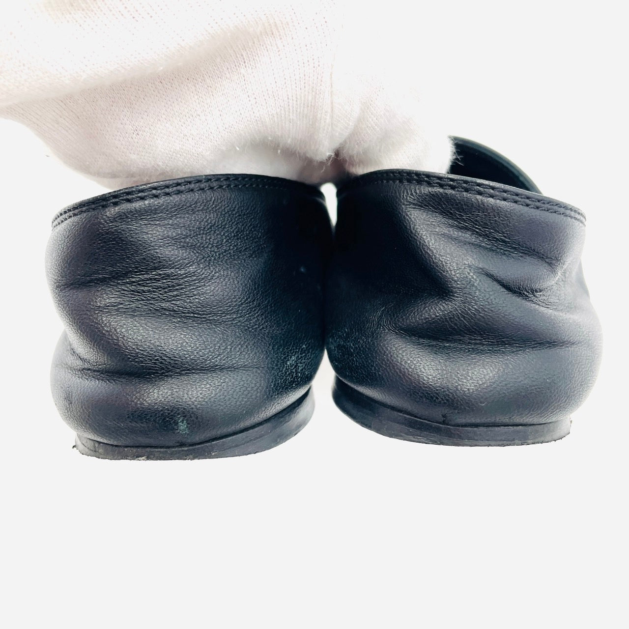 CHANEL Leather Flat Shoes Black 37 1/2