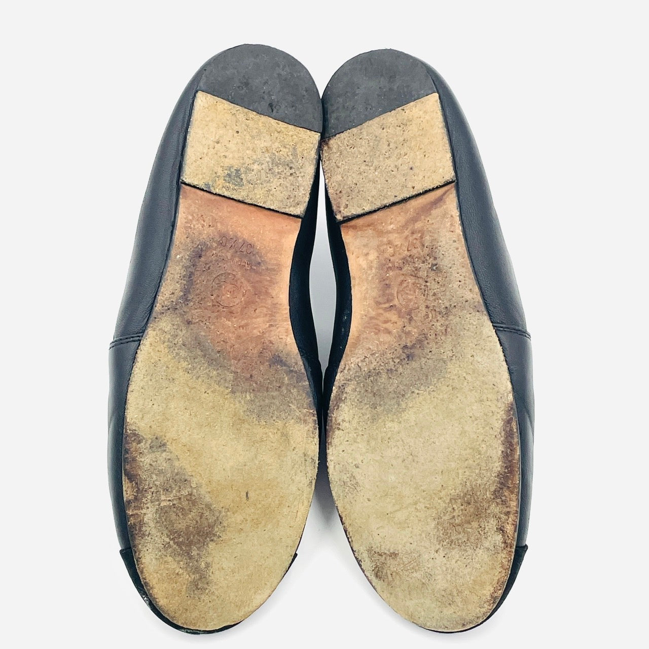 CHANEL Leather Flat Shoes Black 37 1/2