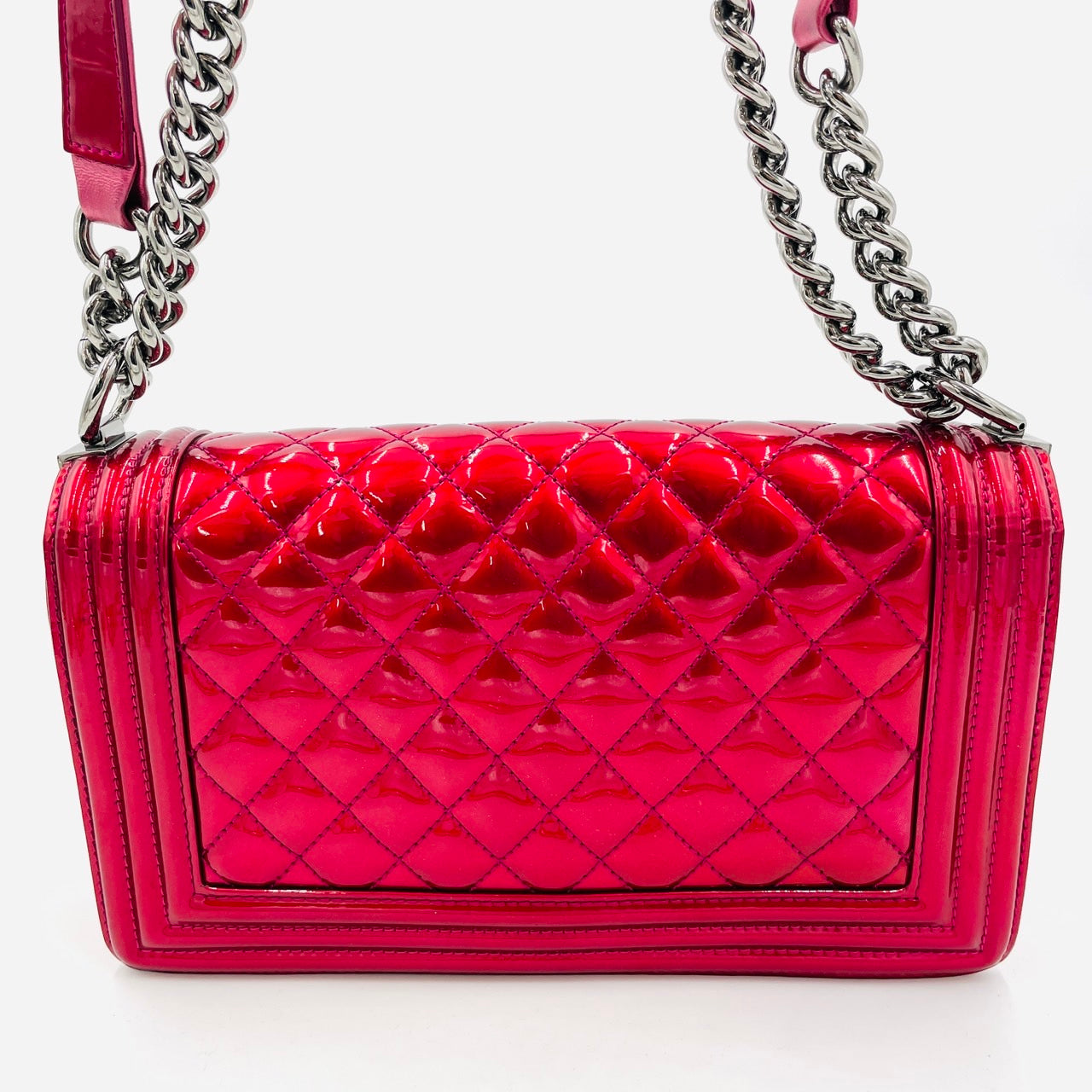 CHANEL BOY CHANEL Enamel 2Way Metallic Red