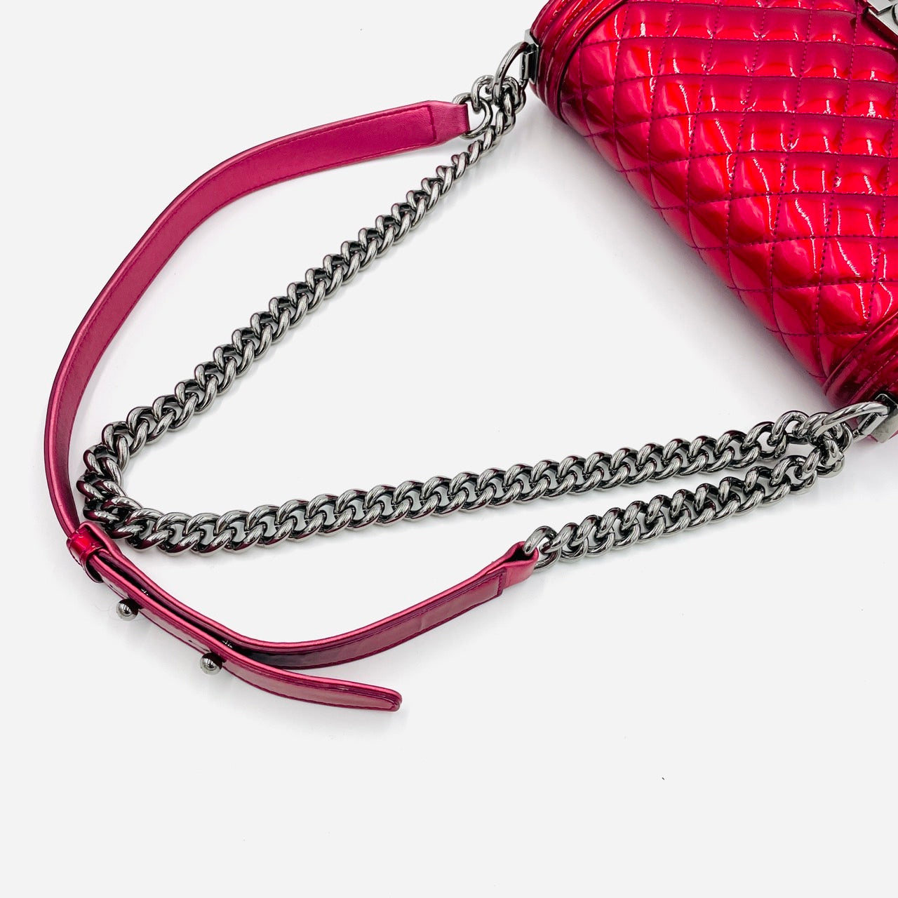 CHANEL BOY CHANEL Enamel 2Way Metallic Red