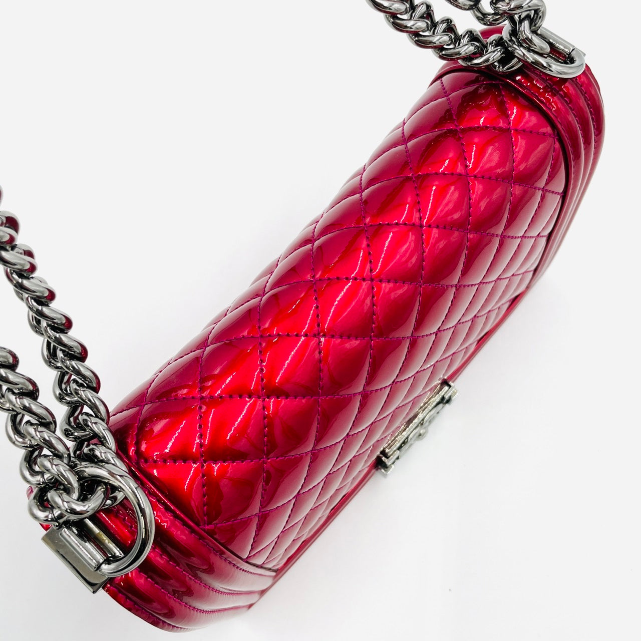 CHANEL BOY CHANEL Enamel 2Way Metallic Red