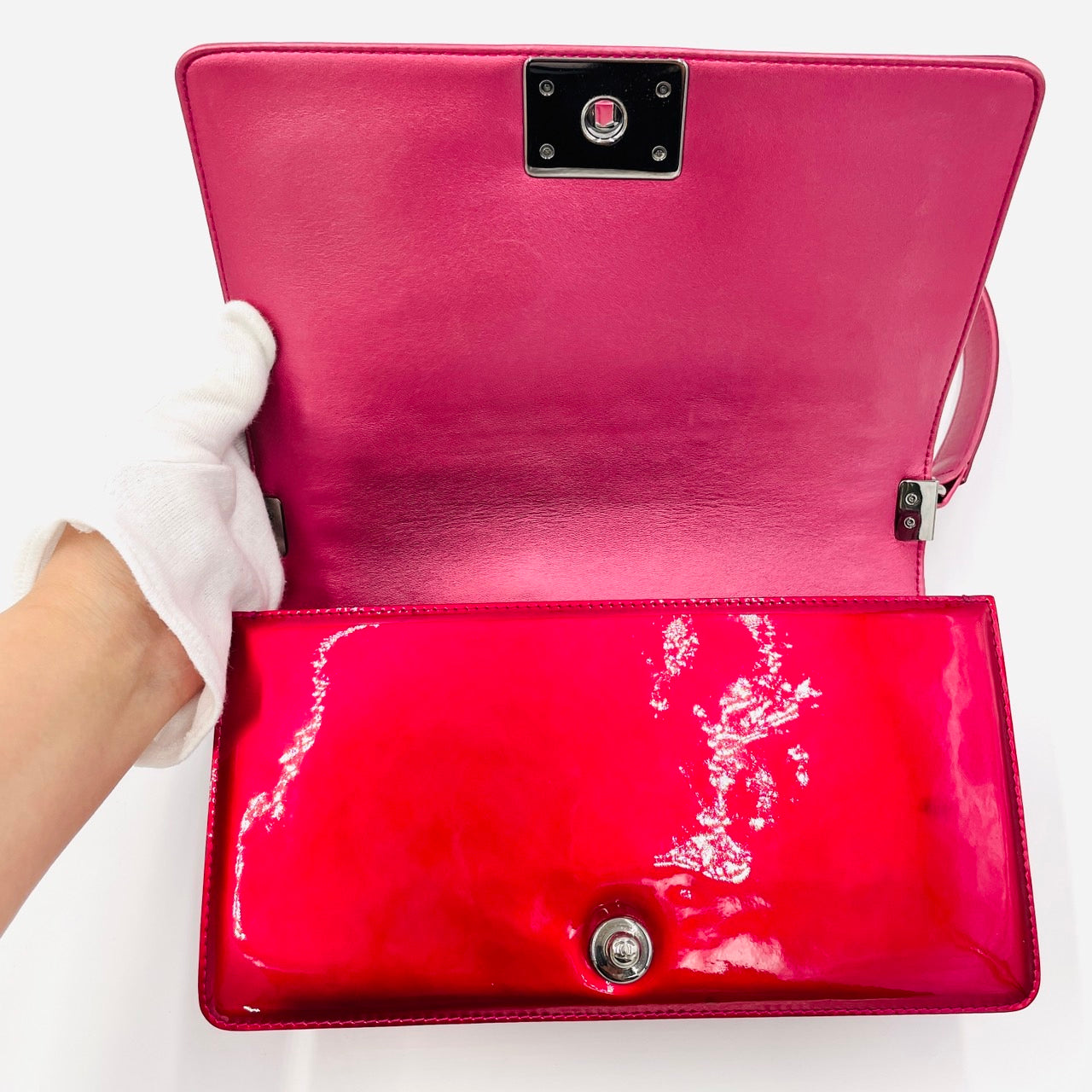 CHANEL BOY CHANEL Enamel 2Way Metallic Red